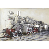 Locomotiva- pictura in relief OP-19, Nonfigurativ, Ulei, Realism