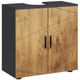 kleankin Dulap sub Chiuveta Baie Stejar 60x30x60 cm cu 2 Usi pentru Piedestal