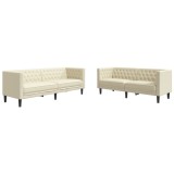 Cumpara ieftin Set canapele Chesterfield cu 2 locuri, crem, piele eco.