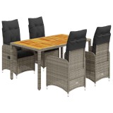 Cumpara ieftin Set bistro de gradina cu perne, 5 piese, gri, poliratan