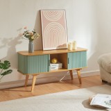 Comoda TV din bambus 120 cm albastru cu usi glisante Tysv&aelig;r