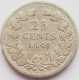 744 Olanda 25 cents 1849 Willem II (Head left) - uzata km 76 argint, Europa