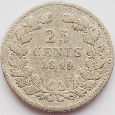 744 Olanda 25 cents 1849 Willem II (Head left) - uzata km 76 argint foto