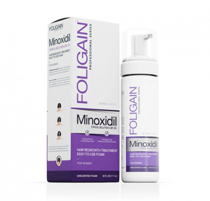 Spuma pentru Cresterea Parului, Foligain, Minoxidil 2%, Tratament pentru 3 Luni, 177ml