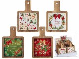 Set 4 platouri servire Craciun lemn ceramica multicolora cm 12 x 18 H