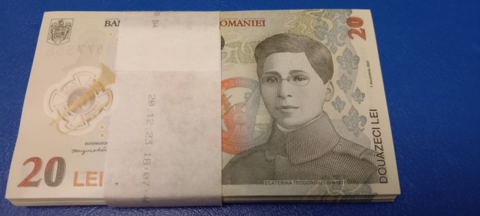 Lot 100 bancnote 20 lei 2023 UNC Ecaterina Teodoroiu.