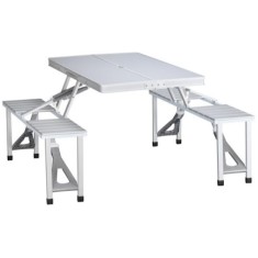 Masa si Scaune Pliabile din Aluminiu, pentru 4 Persoane, Ideale pentru Picnic si Camping, Argintiu, 02300Vend