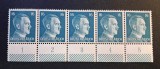 Germania (1941&ndash;1944) -Bandă de 5 Timbre 16Pf cu Margine Superioară, Bare de Siguranță și Valori Contabile "1" p&acirc;nă la "5" (MNH) CLK1
