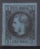 ROMANIA1866/1867 LP 19 REGELE CAROL I CU FAVORITI 5 PARALE NEGRU/HARTIE ALBASTRA HARTIE GROASA GUMA ORIGINALA SARNIERA, Nestampilat