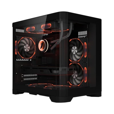 Carcasa 1stplayer uv5 cube tower argb negru tempered glass sloturi expansiune 4 drive bays: 1x3.5hdd foto