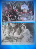 HOPCT 1613 CUPLU-ROMANTICA-FRANTA-LOT 2 CARTI POSTALE VECHI-CIRCULATE