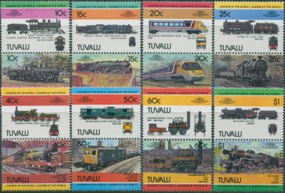 TUVALU -1984-LOCOMOTIVE-Serie completa de 8+8 timbre MNH foto