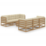 VidaXL Set mobilier de grădină cu perne, 7 piese, lemn masiv de pin