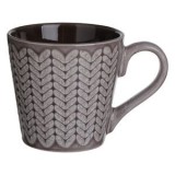 Cana mini ceramica, 220ml, maro-bej, cu frunze reliefate si efect glaze, CMCLASS