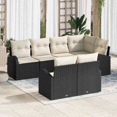 vidaXL Set de canapele pentru grădină 7 pcs Negru și alb Rattan poli 3354746 foto