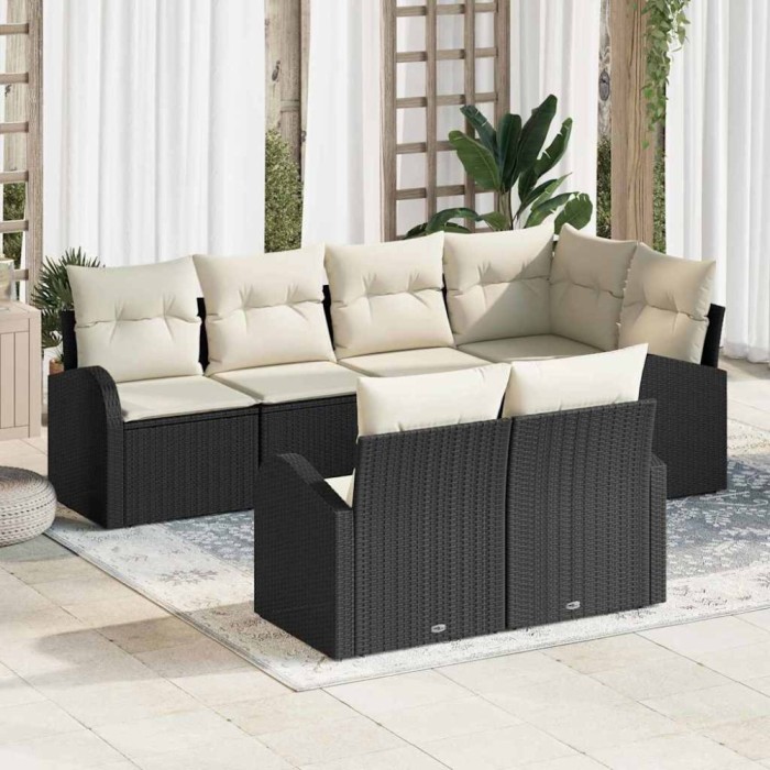 vidaXL Set de canapele pentru grădină 7 pcs Negru și alb Rattan poli 3354746