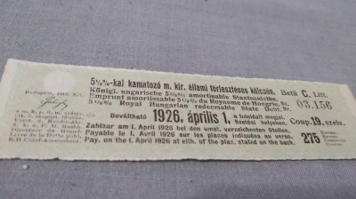CUPOANE DE TREZORERIE CU REDUCERE 1926 UNGARIA foto