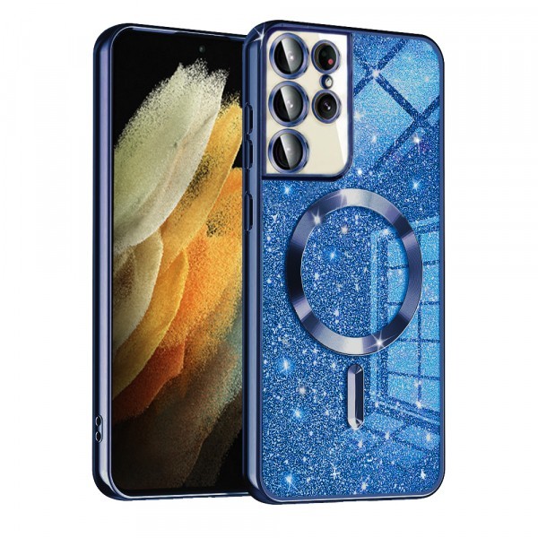 Husa MagSafe pentru Samsung Galaxy S21 Ultra 5G G998, Techsuit, Luxury Glitter, Albastra