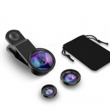 Cumpara ieftin Set Kit 3in1 Lentile Profesionale pentru Telefon sau Tableta - Fish Eye Macro Wide Angle - GRI, Oem
