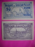 HOPCT BANCNOTA NOTGELD NR 46 - AURACH - SET 2 BUC -20 SI 10 HELLER 1920 -AUSTRIA-UNC