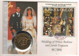 SV * Ins. TURKS &amp; CAICOS ONE CROWN / 2 DOLLARS 1986 * 23 IULIE NUNTA REGALA, America de Nord, Nichel