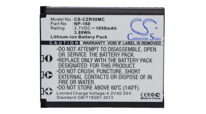 Cameron Sino 1050mAh Casio Exilim EX-ZR50,Exilim EX-FC500,Exilim EX-ZR55,Exilim EX-ZR60,Exilim EX-ZS220 Baterie