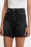 Answear Lab pantaloni scurti jeans culoarea negru, neted, high waist