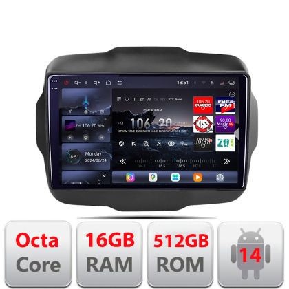 Navigatie Jeep Renegade 2015-2020 Edotec Kit-500 8 core QLED 2K 16+512 360 Android Waze USB Navigatie Internet Youtube Radio CarStore Technology