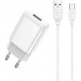 Incarcator Retea Cu Cablu USB-C Prestico F9S, 12W, 2.4A, 1 x USB-A, Alb