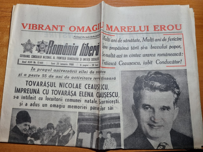 romania libera 25 ianuarie 1988-vibrant omagiu ceausescu,vizita la scornicesti