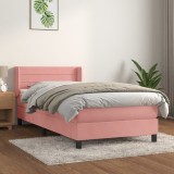 VidaXL Pat box spring cu saltea, roz, 90x190 cm, catifea