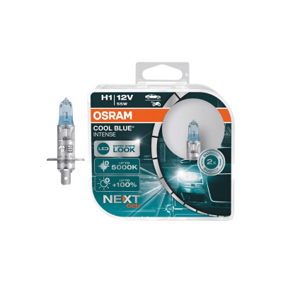 Set 2 becuri auto far halogen Osram H1 cool blue intense next gen +100% 55w 12v P14.5s 64150CBN-HCB foto