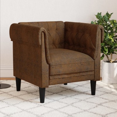 vidaXL Fotoliu Chesterfield, maro, material textil foto