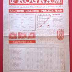 Program meci fotbal FC "SOIMII" IPA SIBIU - PRECIZIA SACELE (22.09.1982)