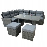 Set mobilier gradina/terasa, gri, ratan sintetic, 1 masa, 2 canapele, 2 tabureti, Lauren GartenVIP DiyLine, Chomik
