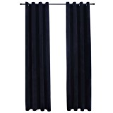 Cumpara ieftin Draperii opace cu inele, 2 buc., negru, 140 x 225 cm, catifea