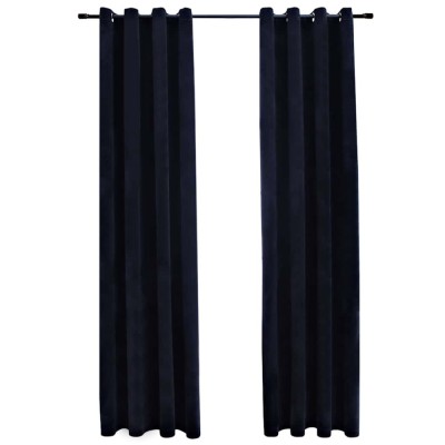 Draperii opace cu inele, 2 buc., negru, 140 x 225 cm, catifea foto