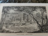 Desen (gravura) Auguste Lancelot, Pod in Valahia, cca 1860, caserat, 18x11 cm, Peisaje, Grisaille, Realism