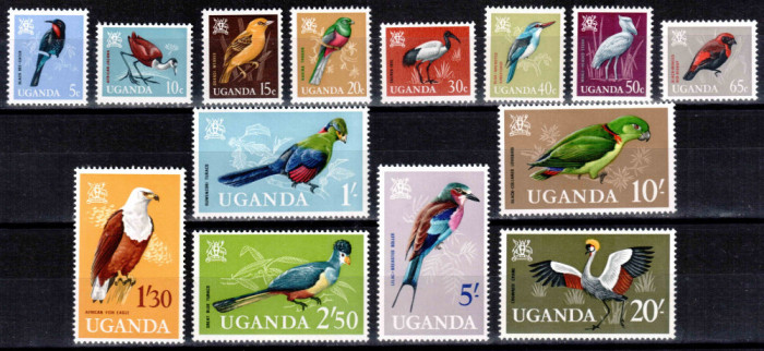 Uganda 1965, Mi #87-100**, fauna, pasari, MNH! Cota 100 &euro;!