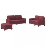Cumpara ieftin Set canapea cu perne, 3 piese, rosu vin, material textil