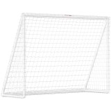 SPORTNOW Poartă de fotbal cu plasă st&acirc;lpi din PVC și țăruși pentru sol instalare rapidă 2,4 x 1,8 m alb | Aosom Romania