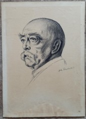 Portretul lui Otto von Bismarck// desen in penita si carbune foto