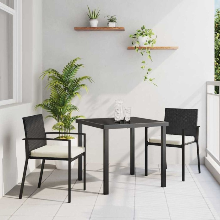 vidaXL Set de masă pentru grădină 3 pcs Negru Rattan poli 3379233