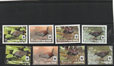 Cook Islands 2014 - Fauna , WWF , Pasari , serie 8 valori , cu bordura alba si fara bordura, dantelate , MNH , Mi.1993-2000 foto