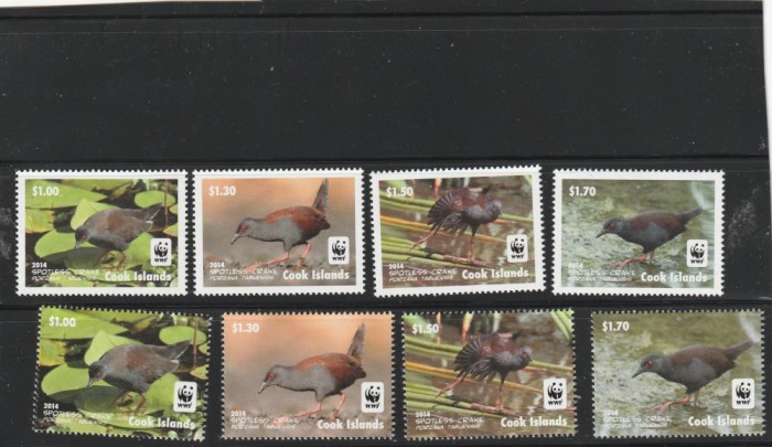 Cook Islands 2014 - Fauna , WWF , Pasari , serie 8 valori , cu bordura alba si fara bordura, dantelate , MNH , Mi.1993-2000