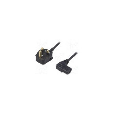 Cablu alimentare AC, 1.8m, 3 fire, culoare negru, BS 1363 (G) mufa, IEC C13 mama 90°, LIAN DUNG -