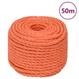 VidaXL Fr&acirc;nghie de lucru, portocaliu, 14 mm, 50 m, polipropilenă