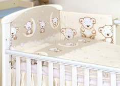 Set lenjerie din bumbac cu protectie laterala pentru pat bebe 120 x 60 cm, Ursulet pe luna Crem, Amy foto