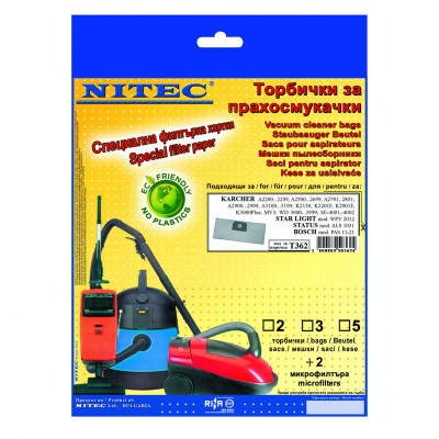 Set aspirator kit Nitec T362, saci 3buc, microfiltre 2 buc, alb/gri foto