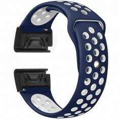 Curea ceas Smartwatch Garmin Fenix 7 / 6 / 5 Plus / 5, 22 mm iUni Silicon Sport Albastru-Alb foto
